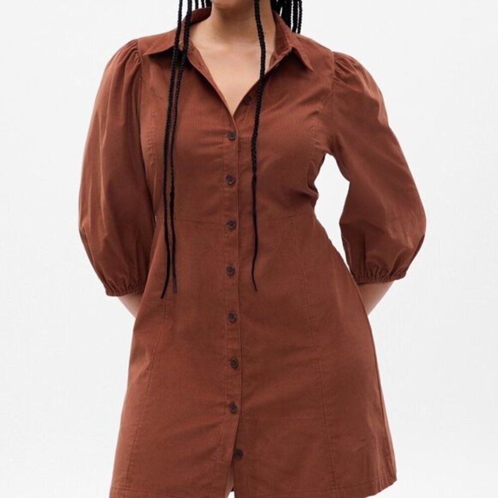 GAP Women's Soft Corduroy‎ Cotton Mini Dress Party Brown Medium Button Front $89